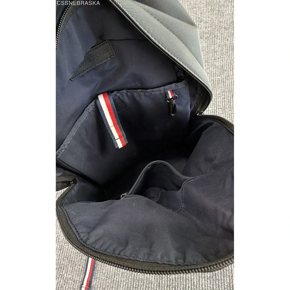 Tommy Hilfiger Black Canvas Signature Logo Backpack Striped Straps
